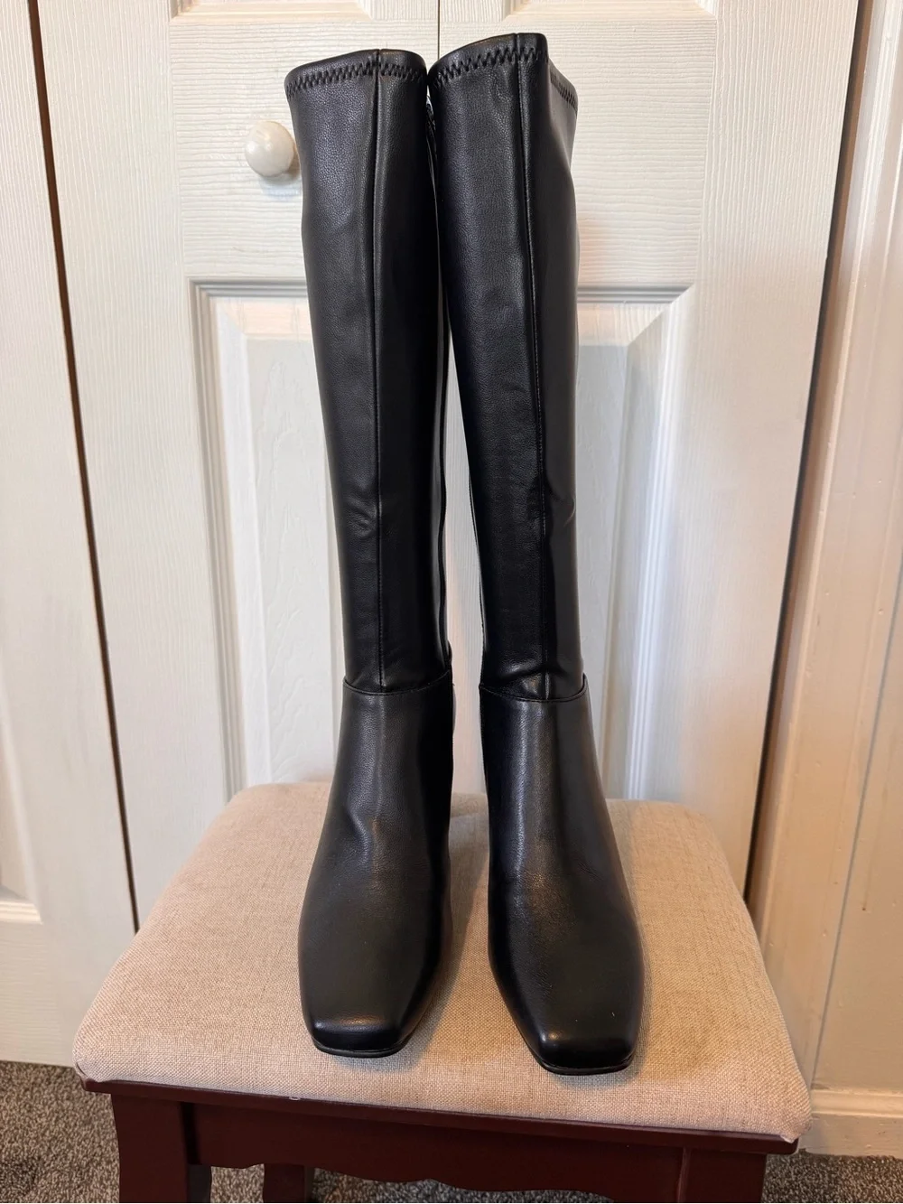 Steve Madden Black Knee-High Women Boots 3inch Block Heel Zipper Size 8.5 NWTS